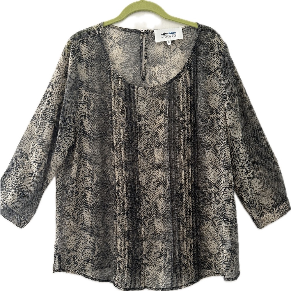 Alfani Gray Boxy Blouse with Three-Quarter Sleeves